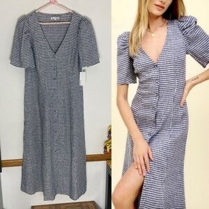 Reformation NWT navy gingham Newbury midi dress size 12